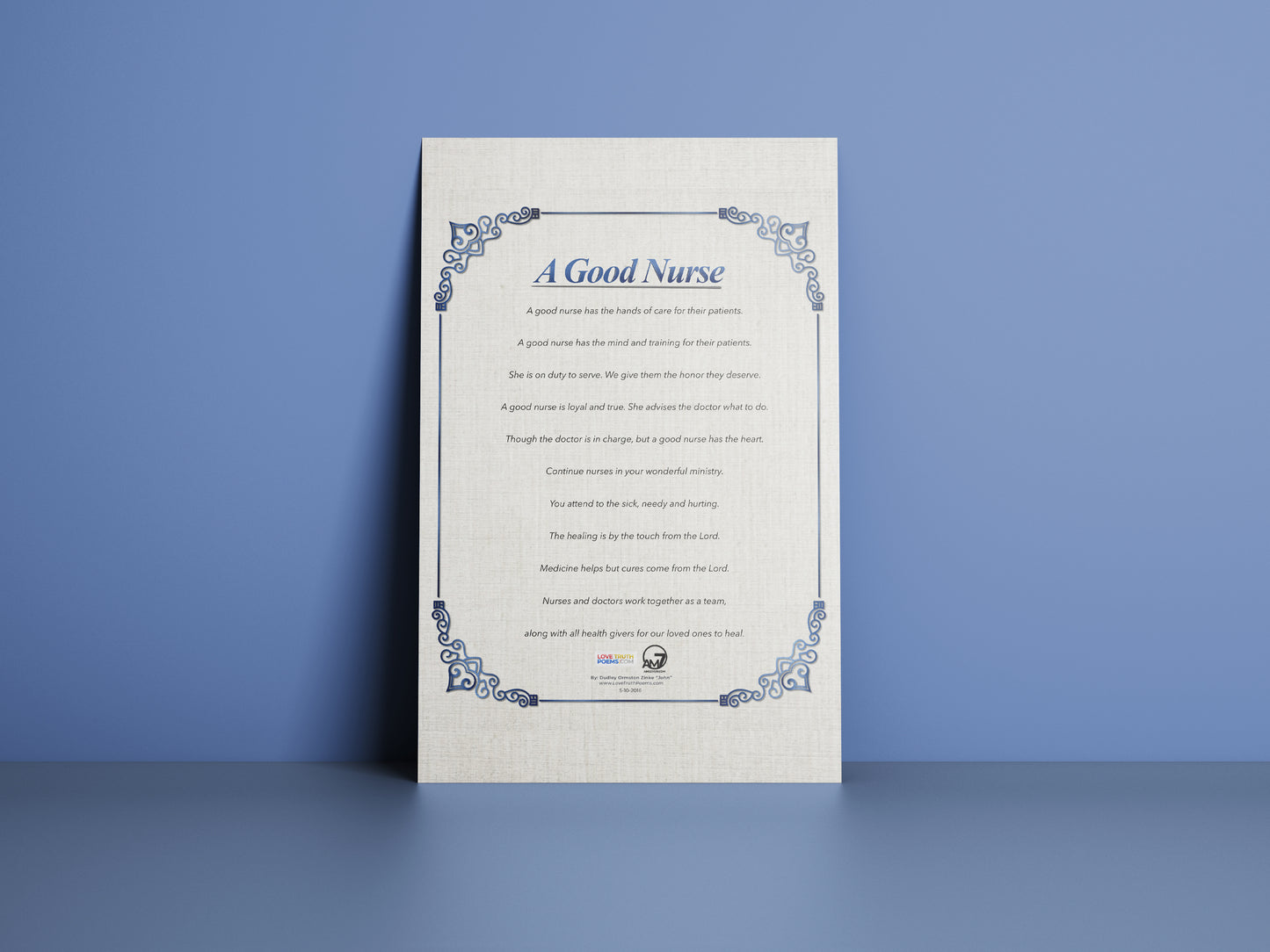 "A Good Nurse" Poem-Written by: Dudley Ormston Zinke (Digital Download)